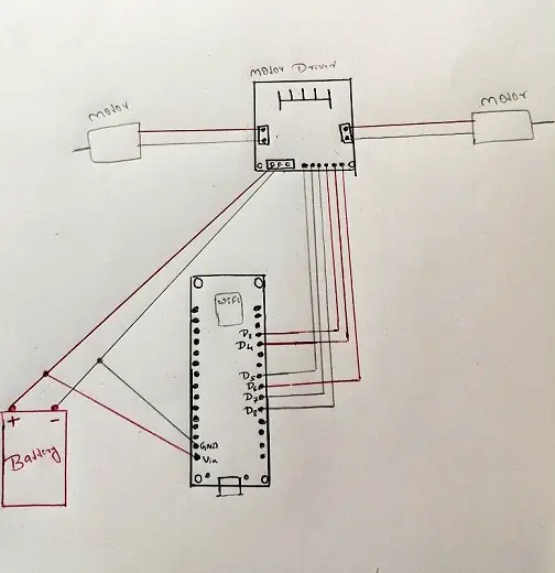 Smartphone Controlled Floor Cleaning Machine circuit diagram