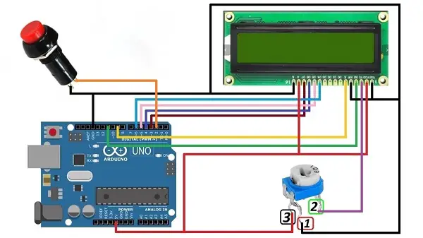 Arduino LCD Game circuit diagram