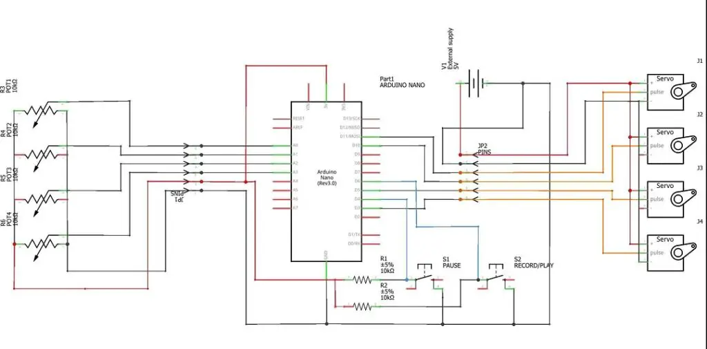circuit diagram for Arduino robot arm 