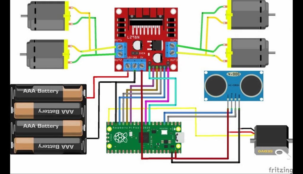 Circuit Diagram for Raspberry Pi based obstacle avoiding robot