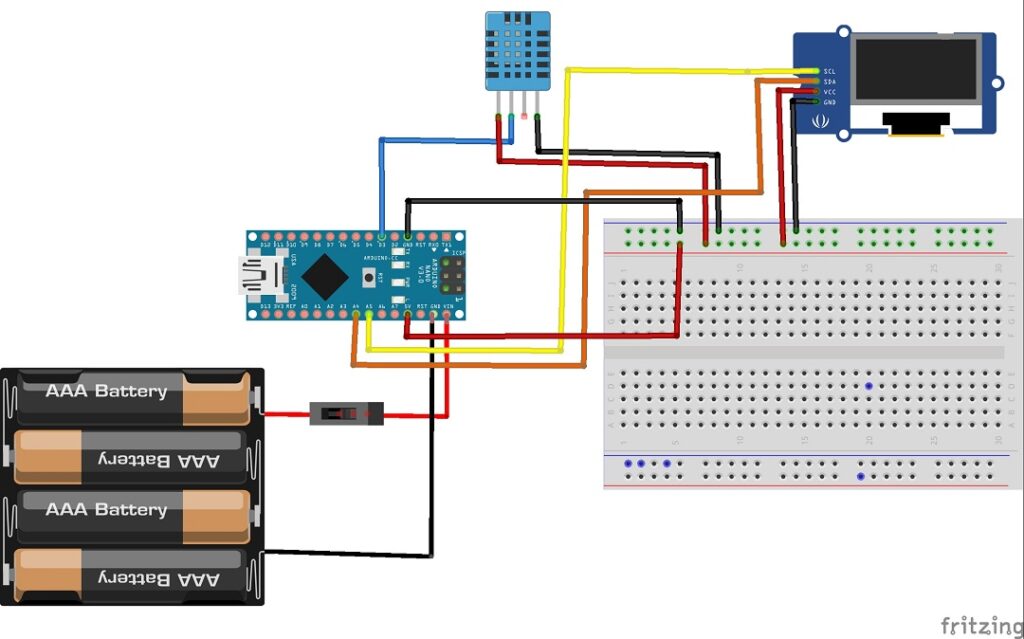 Temperature and Humidity Measurement using Arduino circuit diagram