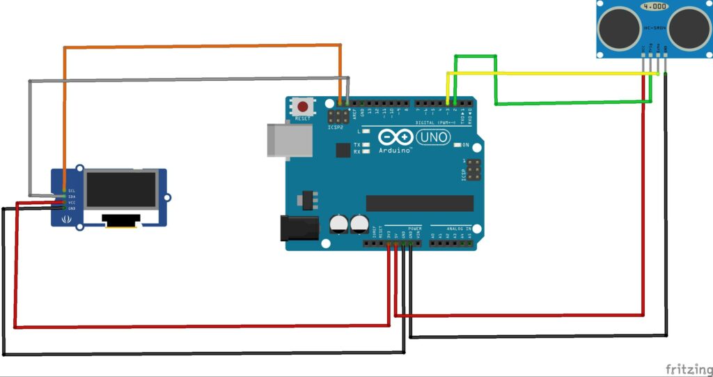 Arduino Water Level Indicator using Ultrasonic circuit diagram