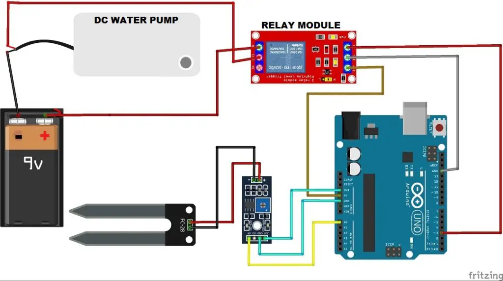 automatic watering system for plants using arduino circuit diagram
