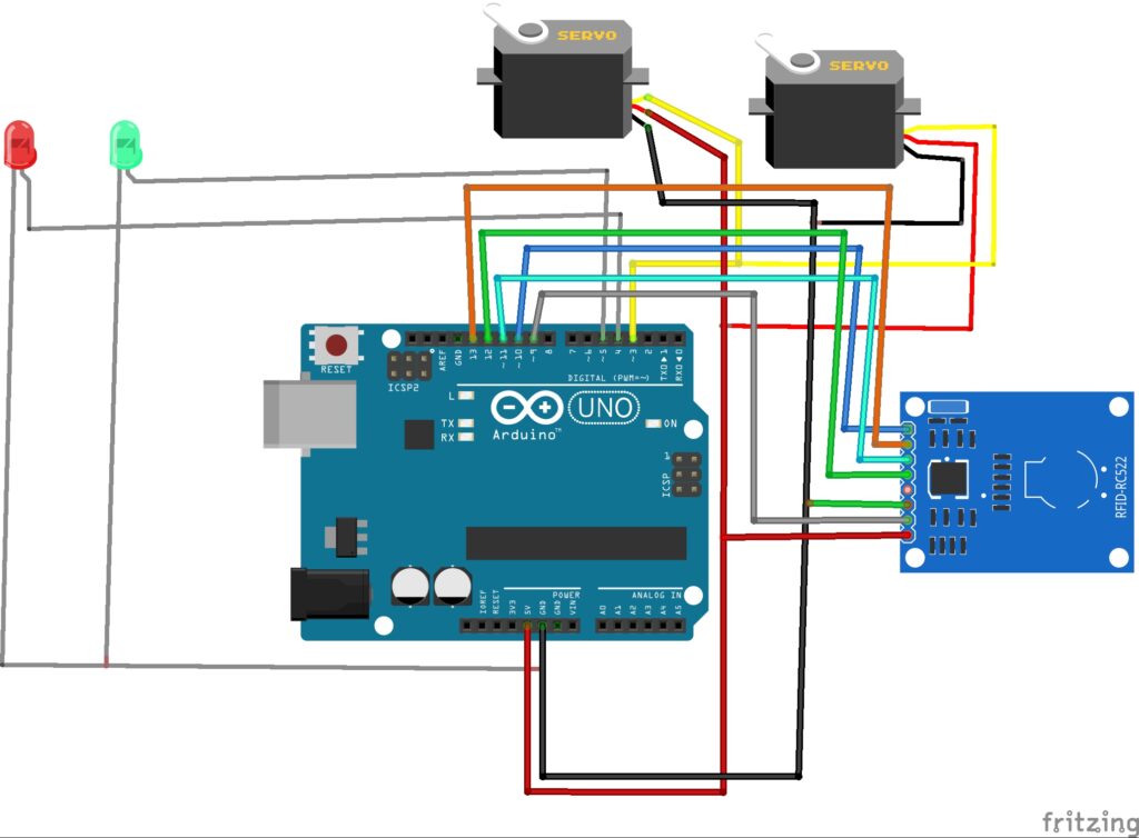 Arduino RFID Door Lock System circuit diagram