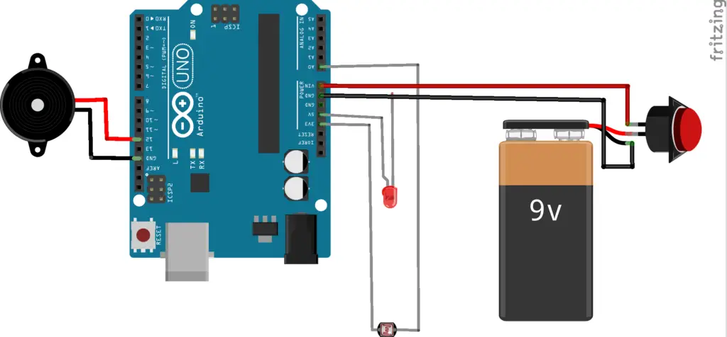Arduino Laser Security Alarm Project circuit diagram