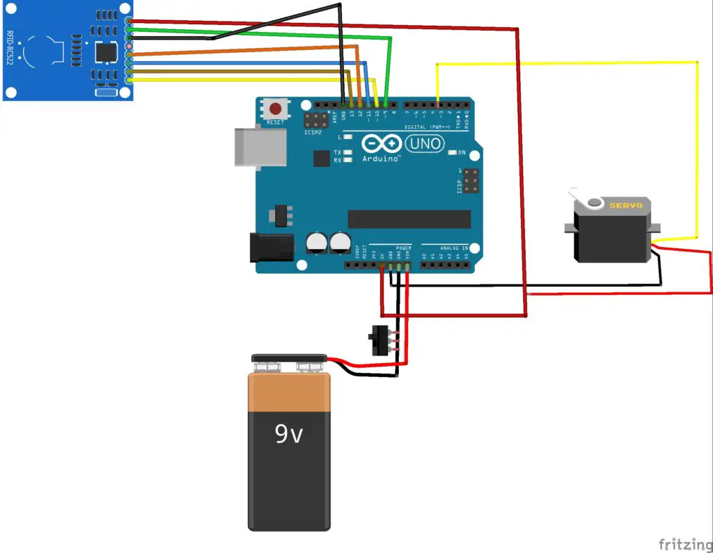 RFID Based Arduino Toll System circuit diagram
