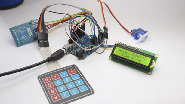 Arduino RFID and Password Gate Lock complete circuit