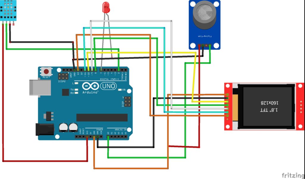 Arduino gas leakage detector project circuit diagram