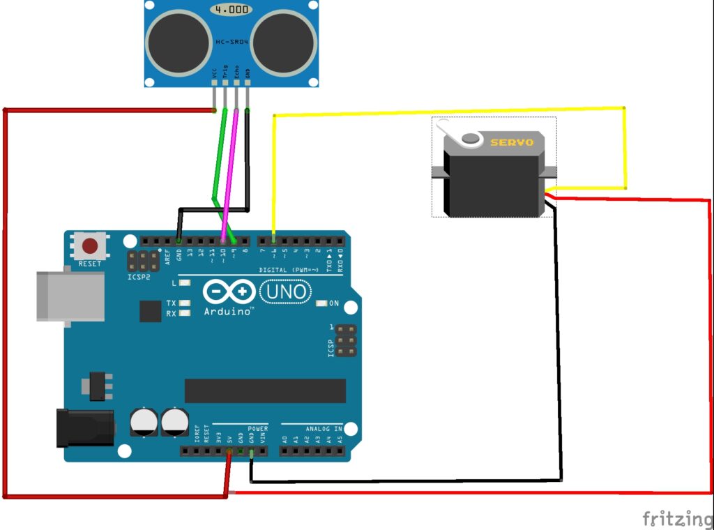 Arduino Ultrasonic Gate System circuit diagram