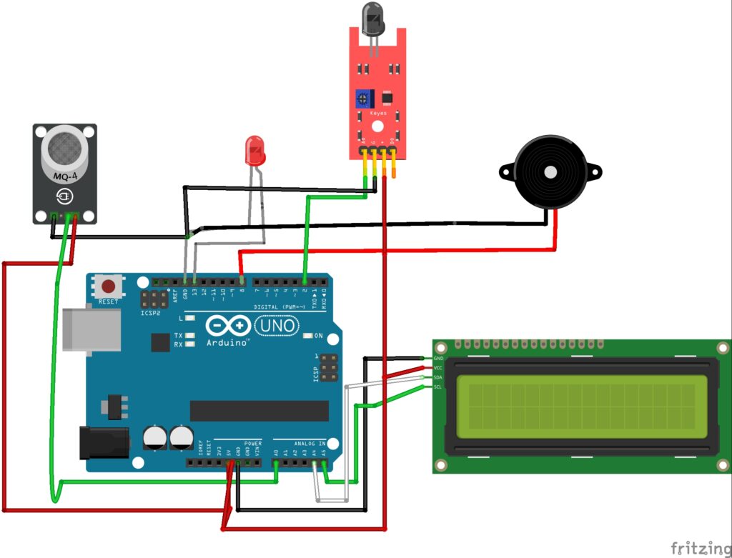 Arduino gas leakage detection circuit diagram