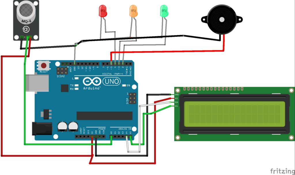 Arduino LPG Leakage Detection Project Circuit Diagram